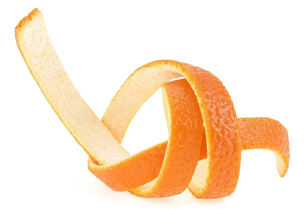 カクテル成分 白い背景 フロントビューに隔離されたスパイラル状のオレンジ肌 シトラス ゼスト — ストック写真
