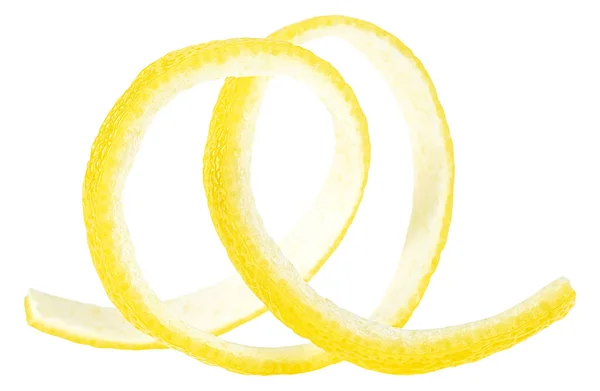 白を基調としたフレッシュなレモンやレモンのねじれの皮 渦巻くレモンの皮 — ストック写真