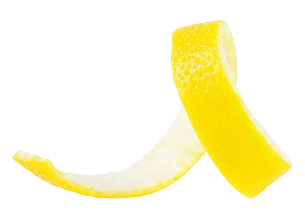 レモン皮またはレモン皮は白い背景で隔離される カクテル成分としてのスパイラルスライスレモン肌 — ストック写真