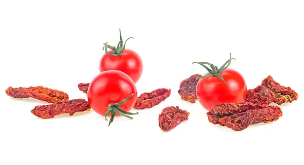 Pomodori Freschi Secchi Isolati Fondo Bianco Pomodori Secchi — Foto Stock