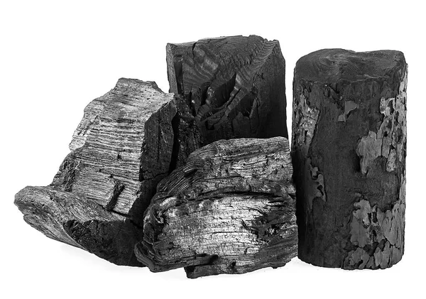 Pedaços Carvão Vegetal Natural Isolado Sobre Fundo Branco Carvão Vegetal — Fotografia de Stock