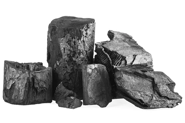 Carvão Preto Madeira Isolado Sobre Fundo Branco Pilha Carvão Vegetal — Fotografia de Stock