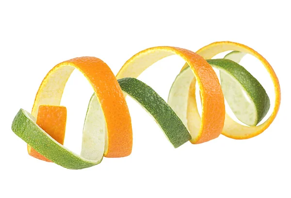 Pomerančová Citrónová Kůra Izolovaná Bílém Pozadí Čerstvé Citrusové Plody Peeling — Stock fotografie