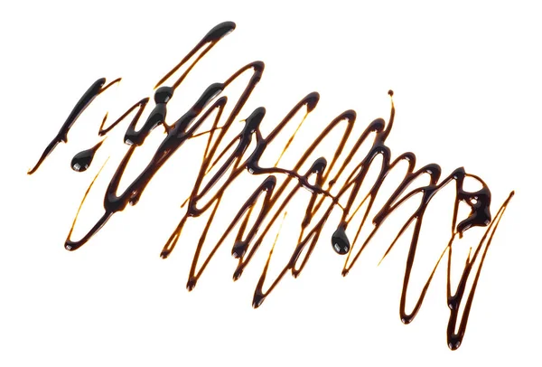 Beyaz Arka Planda Izole Edilmiş Sıvı Çikolata Lekeleri Eriyen Çikolata — Stok fotoğraf