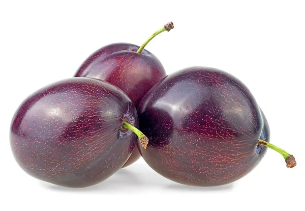 Buah Plum Segar Diisolasi Pada Latar Belakang Putih Kelompok Plum — Stok Foto