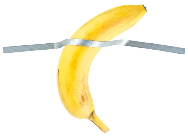 Banan Przyklejony Białej Ściany Żółty Banan Białej Ścianie Odizolowany — Zdjęcie stockowe