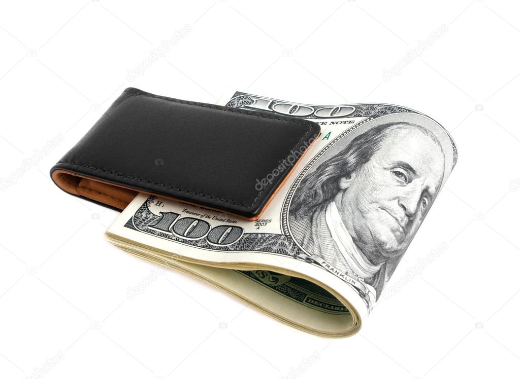 leather money clip with dollars