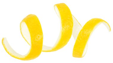 Beyaz arka planda izole edilmiş taze limon meyvesi derisi, sağlıklı yiyecekler. Limon kabuğu veya limon dilimi.