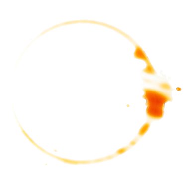 Beyaz arka planda izole edilmiş kahve fincanı lekesi, üst manzara..