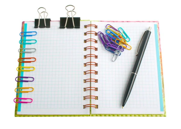 Notebook with stationary objects in the background — Stock Photo, Image