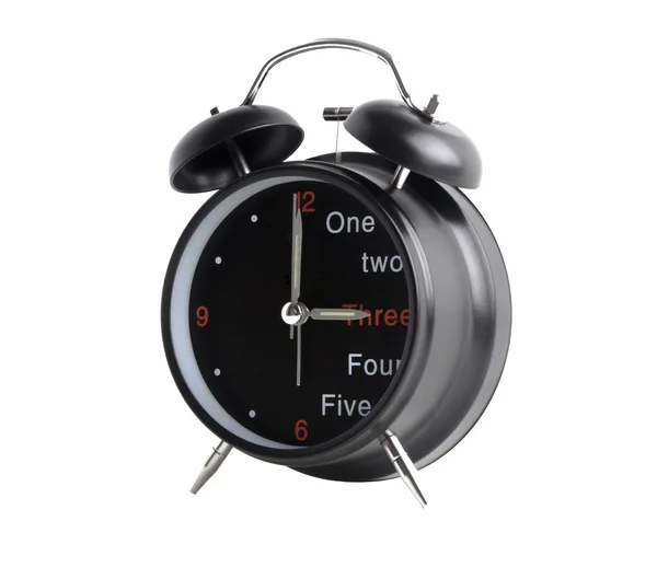 Relógio de alarme preto isolado no branco — Fotografia de Stock