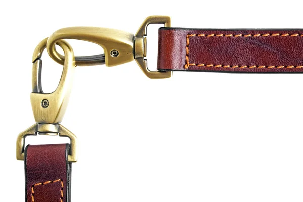 A double carabiner lock on a leather belt, isolated — Stock Photo, Image