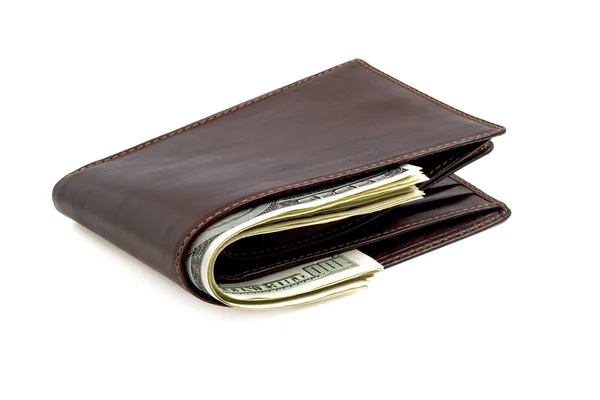 白い背景のお金で財布 — ストック写真