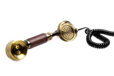 Beyaz arka plan üzerinde izole retro telefon ahizesi