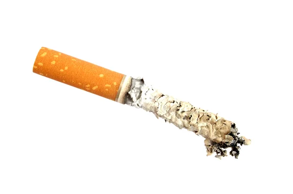 Cigarettfimp med askaen, isolerad på vit bakgrund — Stockfoto