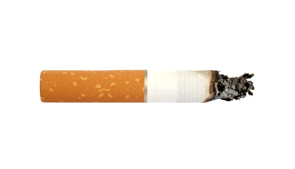 Rabo de cigarro com cinzas, isolado em fundo branco — Fotografia de Stock