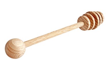 Beyaz arka planda bal için tahta kaşık