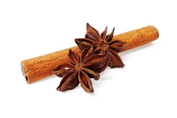 Cinnamon stick and stars anise isolated on a white background — Stock Photo, Image