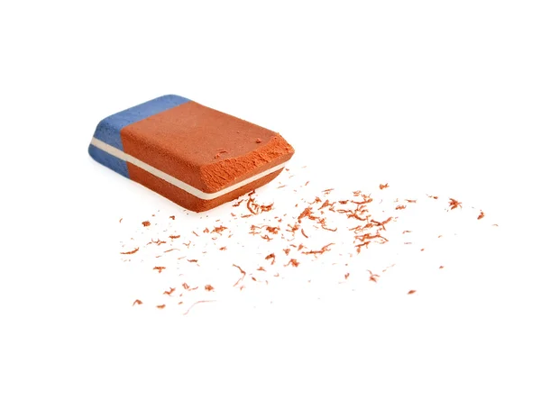 Red and blue eraser on a white background — Stock Photo, Image