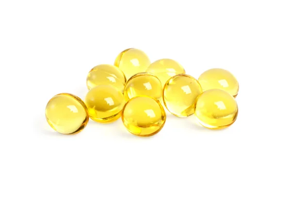 Olio di fegato di merluzzo omega 3 capsule di gel su sfondo bianco — Foto Stock