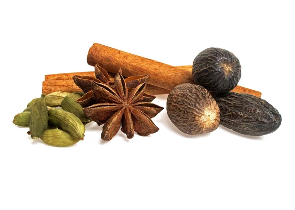 Anise, cardamom, nutmeg and cinnamon sticks — Stock Photo, Image