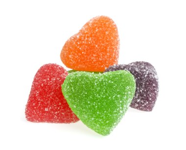 Hünnap - renkli jöle kalp şeklinde, üzerinde beyaz ba izole şekerler