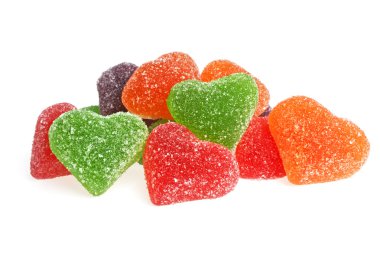 Hünnap - renkli jöle kalp şeklinde, üzerinde beyaz ba izole şekerler