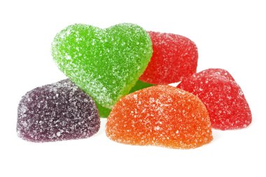 Hünnap - renkli jöle kalp şeklinde, üzerinde beyaz ba izole şekerler