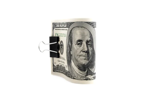 美元与白色背景上的剪辑 — 图库照片