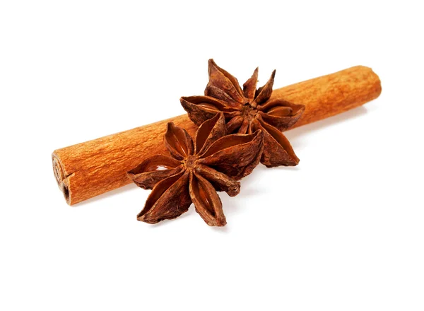 Cinnamon stick and stars anise isolated on a white background — Stock Photo, Image