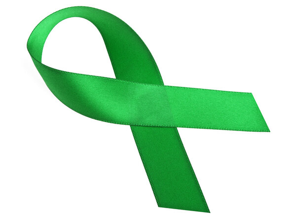 Green awareness ribbon isolated on a white background