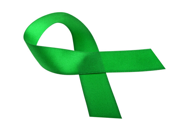 Green awareness ribbon isolated on a white background