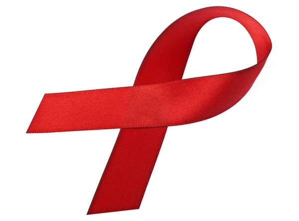 Красная лента осведомленности о СПИДе изолирована на белом фоне — стоковое фото