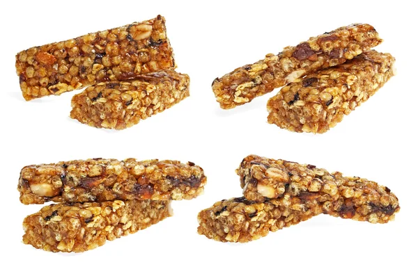 Colección de barras de cereales saludables sobre fondo blanco —  Fotos de Stock