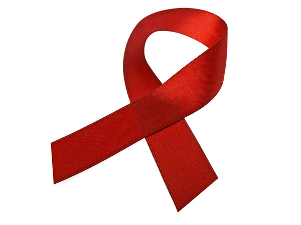 Red AIDS awareness ribbon isolated on white background — Stock Photo, Image