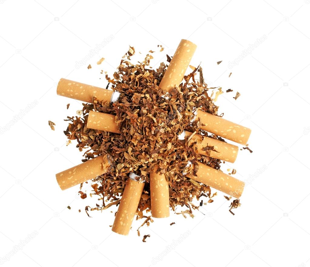 Cigarettes and tobacco isolated on white background