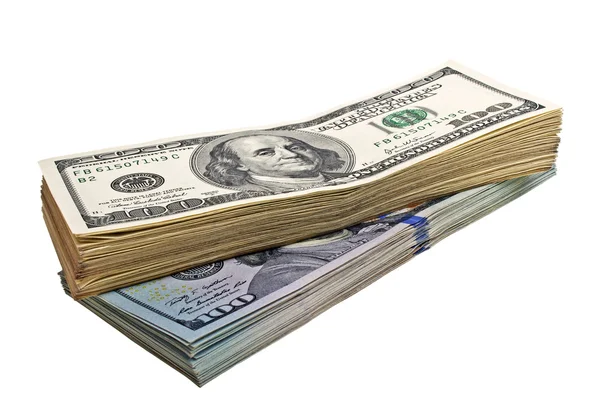 Beyaz arka planda 100 dolarlık banknotlar — Stok fotoğraf