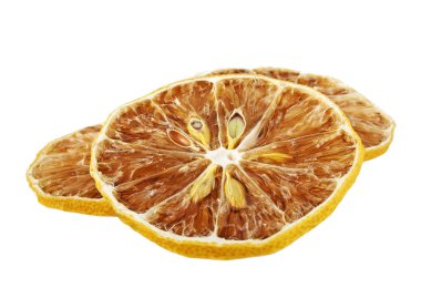Beyaz arka plan üzerinde izole kurutulmuş limon dilimleri