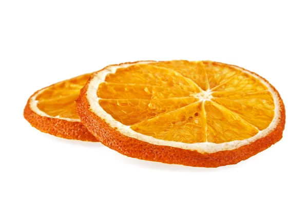 Tranches d'orange séchées isolées sur fond blanc — Photo