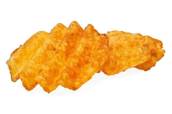 Batatas fritas com pimenta no fundo branco — Fotografia de Stock