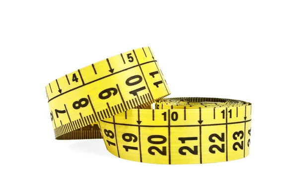 Yellow measuring tape isolated on white background — Stock Photo, Image