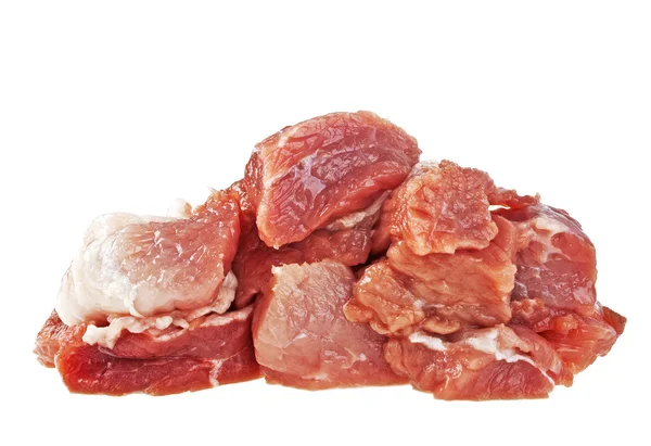 Trozos de carne fresca cruda aislados sobre fondo blanco — Foto de Stock