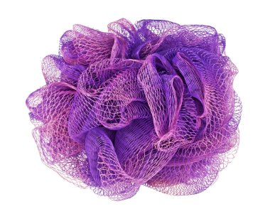 Mor küçük bir banyo beyaz arka plan üzerinde izole