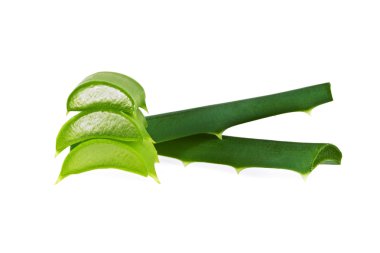 aloe vera yaprağı dilim beyaz zemin üzerine izole