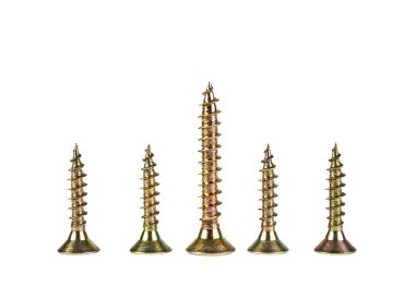 Beyaz arkaplanda çeşitli vidalar