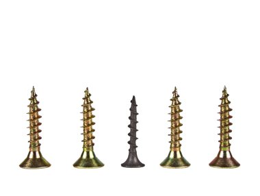 Beyaz arkaplanda çeşitli vidalar