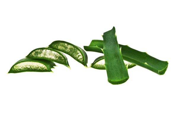 Aloe vera φύλλο με φέτες που απομονώνονται σε λευκό φόντο — Φωτογραφία Αρχείου