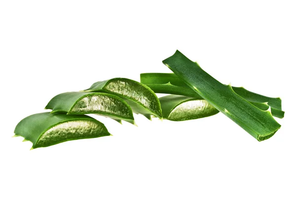 Aloe Vera daun dengan irisan terisolasi pada latar belakang putih — Stok Foto