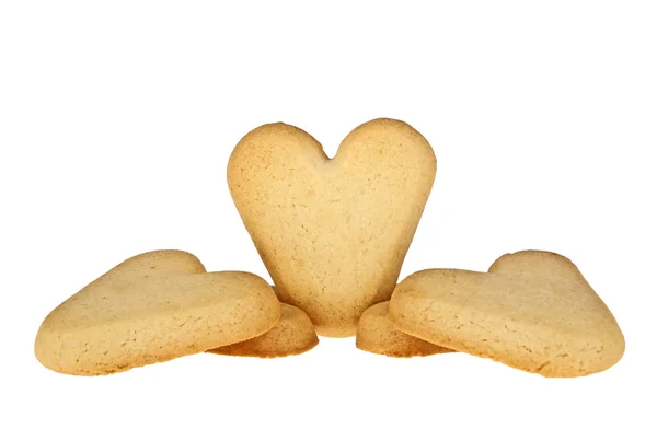 Cookie-k szív alakú fehér háttérrel — Stock Fotó