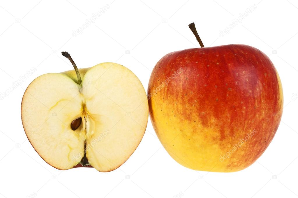One and a half red apples isolated on a white background